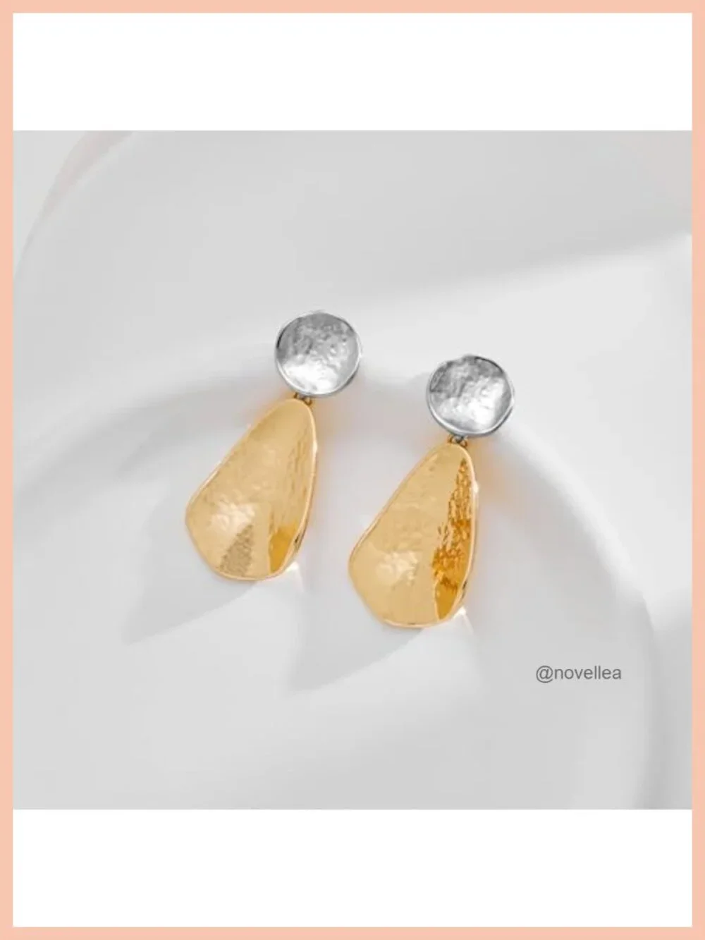 Gold Plated Geometric Chunky Dangle Earrings Statement Drop Hammered